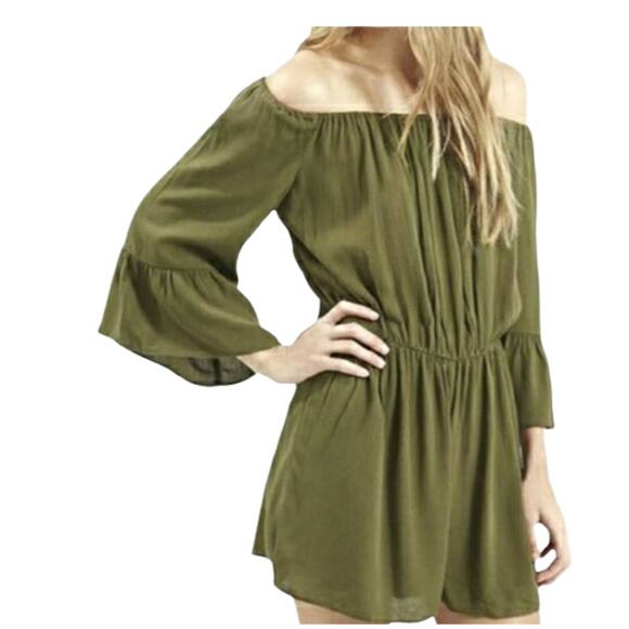 2 For $5 Sale Top Shop Off Shoulder  Olive Green  Romper Size 2 - Picture 2 of 7